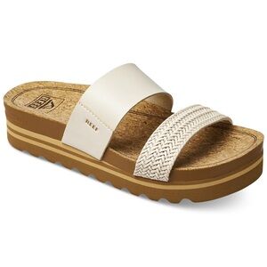 Reef Cream and Brown Sandals with Wide Strap Design